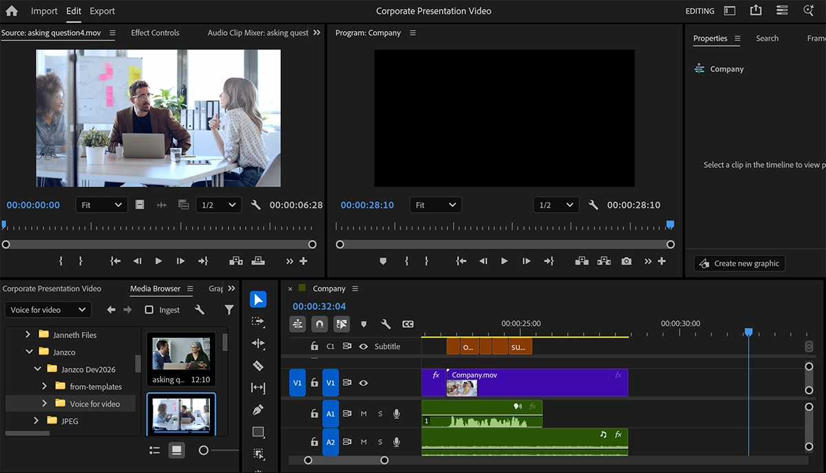Janzco video production and editing workspace